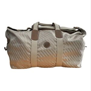 Vintage Cloth Brown Gucci Logo Print Duffle Travel Bag with Leather Handles